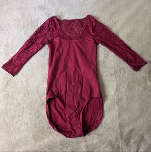 Raspberry maroon red 3/4 lace sleeves leotard Adult M Danskin